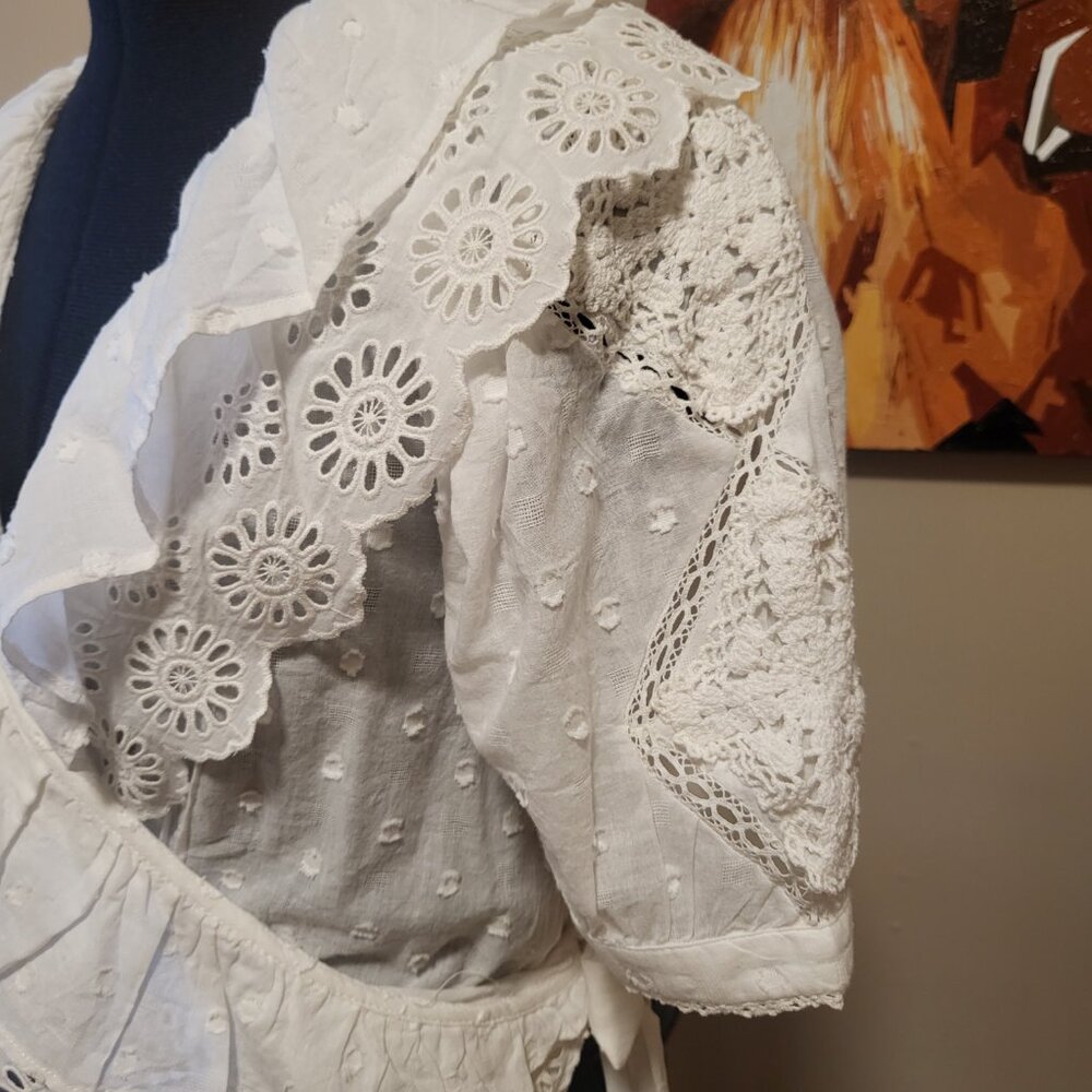 Anthropologie White Lace Wrap Top - Picture 2 of 9